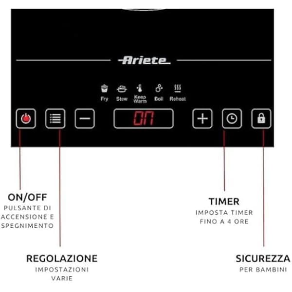 Induktionsplatta - ARIETE - 1997 - Glaskeramik - 2000W - Portabel - 10 effektlägen