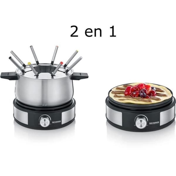 Fondue Crêpière 2 i 1 SEVERIN - FO2471 - Kapacitet 8 personer - Diameter crêpière 19 cm - 1500 W