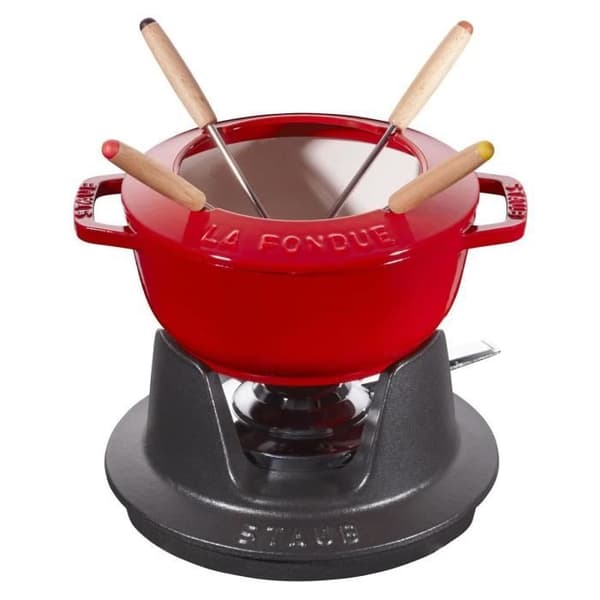 Fondue-set - STAUB - 16 cm - Gjutjärn - Körsbär - Inklusive 4 gafflar och brännare