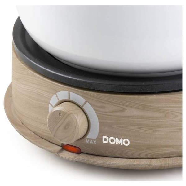 DOMO DO736F Fonduemaskin 1500 W indikatorlampa, 8 fonduegafflar i trä, vit
