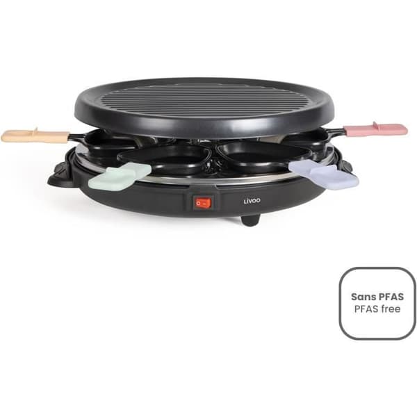 Raclettemaskin för 6 personer - LIVOO - DOC207P - 800W - 6 personer - Avtagbar grilllucka - 6 spatlar och 6 fonduegrytor