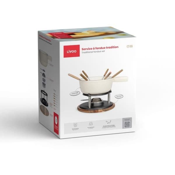 Traditionellt fondueset - LIVOO - MEN426C - 2,6L - 6 personer - Emaljerat gjutjärn - 6 gafflar - Fonduegryta lämplig för alla värmekällor