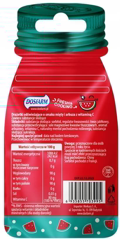Uppfriskande dragéer MINT VATTENMELON Dosfarm 16 g