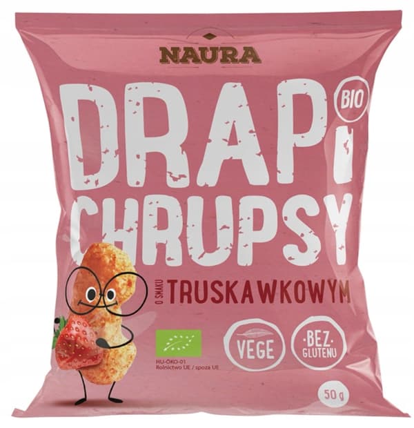 Økologiske Drapi chips chips med jordbærsmag Naura 50 g