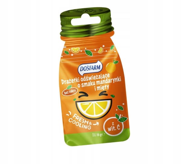 Dosfarm Uppfriskande dragéer med mandarin- och mintsmak och C-vitamin 16 g