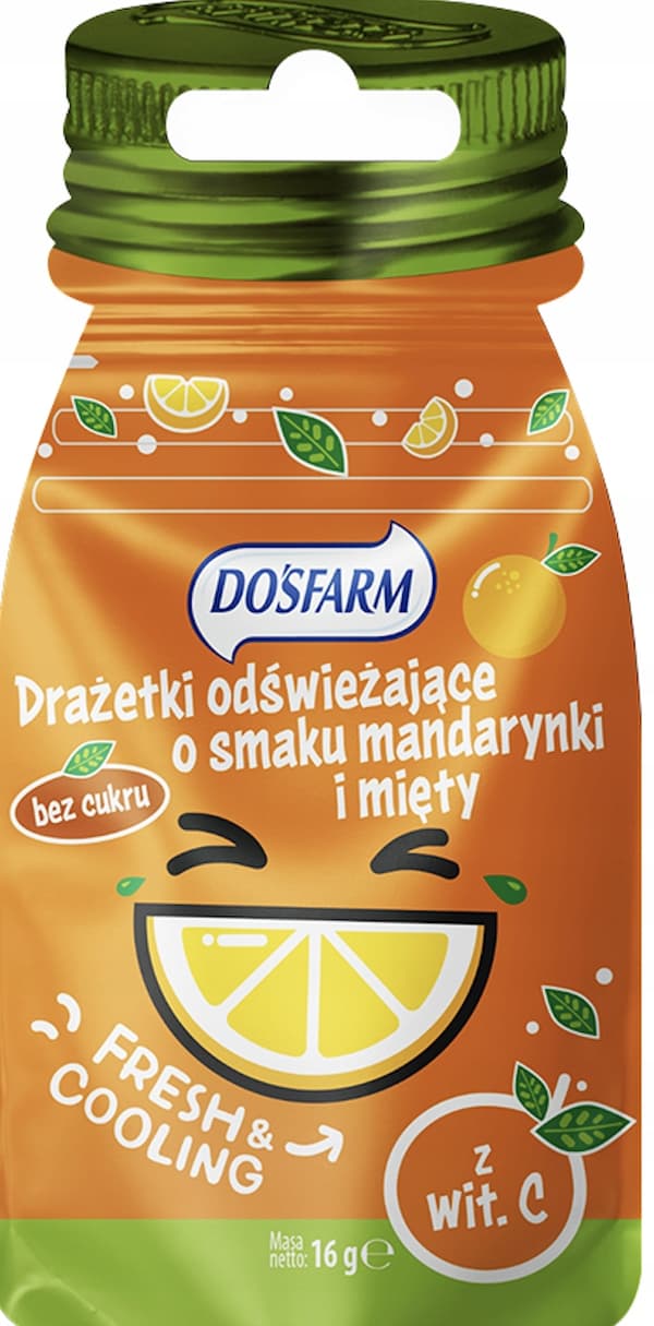Dosfarm Uppfriskande dragéer med mandarin- och mintsmak och C-vitamin 16 g
