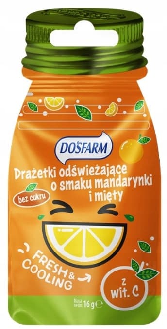 Dosfarm Uppfriskande dragéer med mandarin- och mintsmak och C-vitamin 16 g