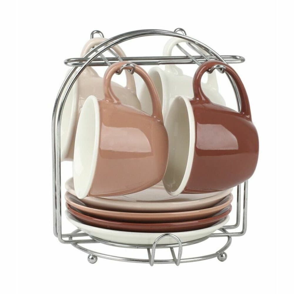Set med kaffekoppar DKD Home Decor Beige Brun Porslin Bone China (90 ml)