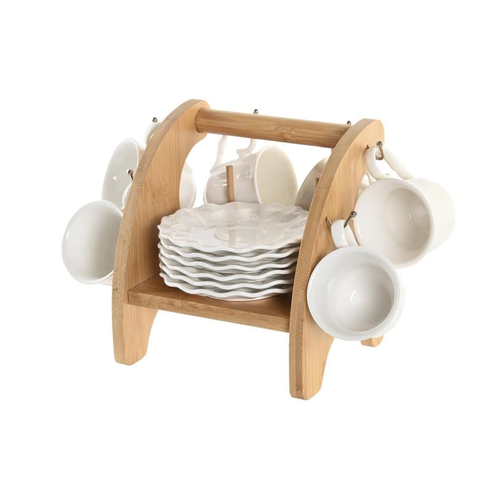 Set med kaffekoppar DKD Home Decor Naturell Porslin Vit Bambu (90 ml)