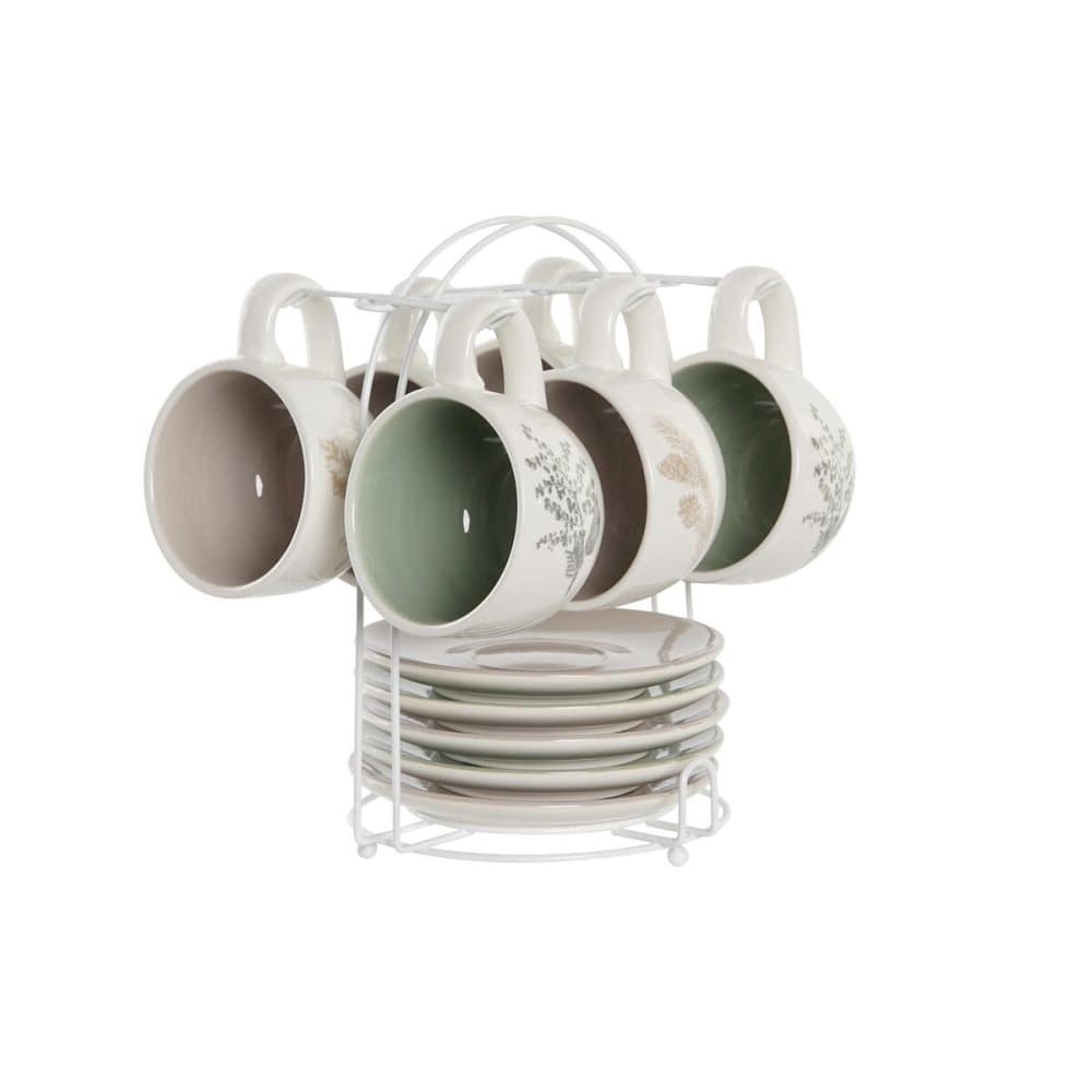 Set med kaffekoppar DKD Home Decor Beige Metall Vit Dolomite (180 ml) (6 Delar)