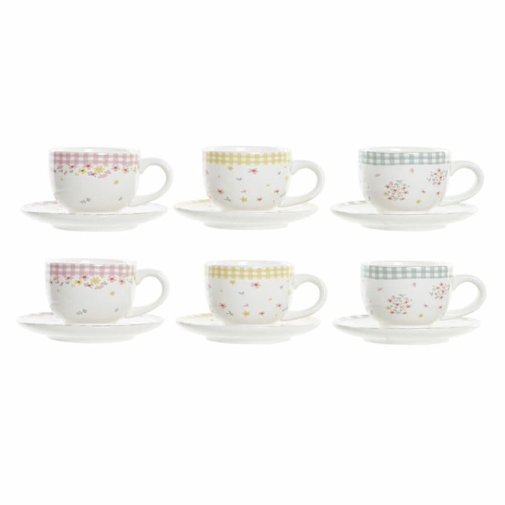 Set med kaffekoppar DKD Home Decor Röd Grön Gul Dolomite (180 ml)