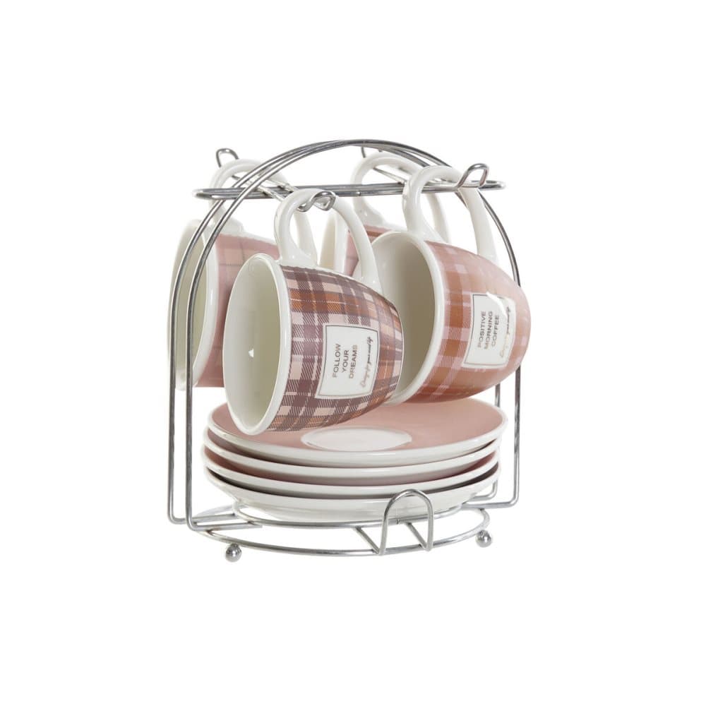 Set med kaffekoppar DKD Home Decor Rosa Brun Porslin Bone China (90 ml)