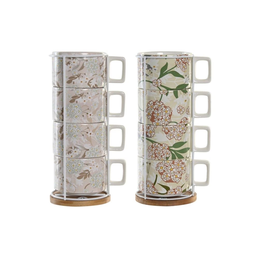 Set med kaffekoppar DKD Home Decor Beige Metall Grön Dolomite (260 ml) (4 Delar) (2 antal)