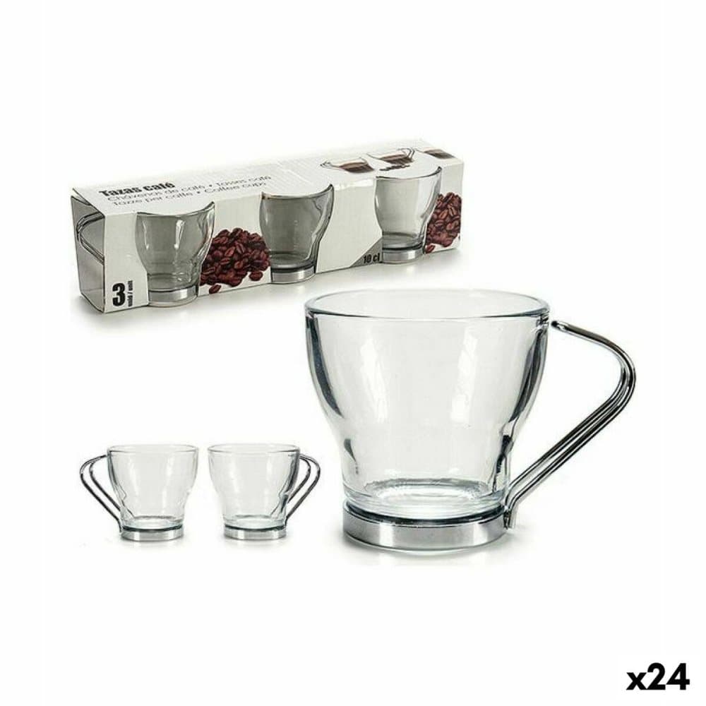 Set med kaffekoppar Silvrig Metall Transparent Glas 24 antal