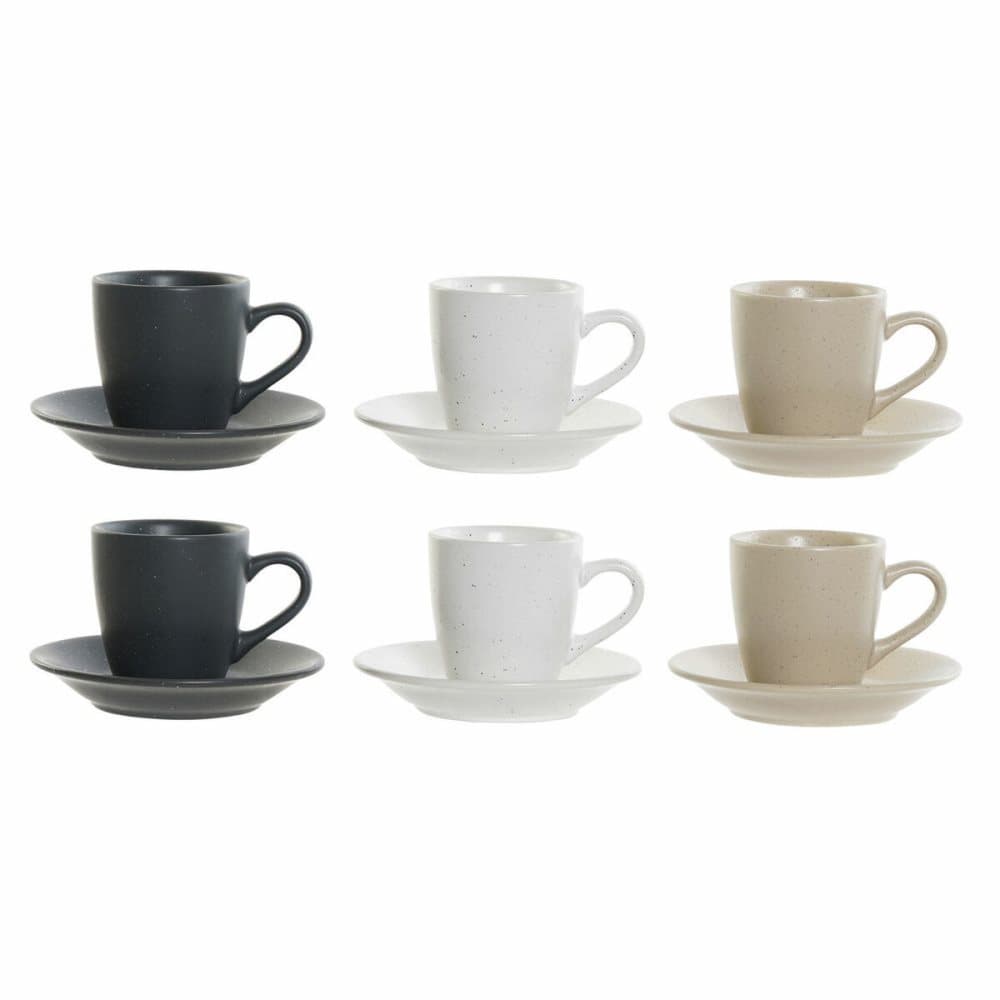 Set med kaffekoppar DKD Home Decor Gummiträ Stengods (6 pcs) (90 ml)