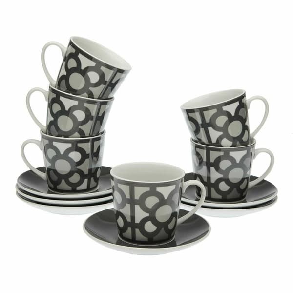 Setti 6 teekuppia lautasilla Versa Urbana Posliini 9 x 14 x 14 cm 10,5 x 8 x 6 cm 14 x 14 x 2 cm