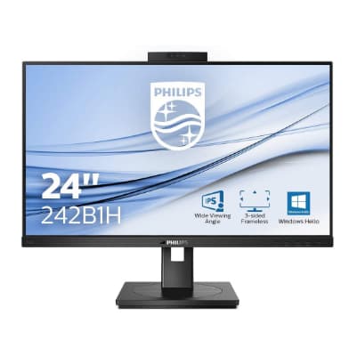 MONITOR PHILIPS 23.8", WLED IPS, FHD 75Hz 4ms HDMI DisplayPort USB Webcam Pivot "242B1H/00" (timbru verde 7 lei) musta