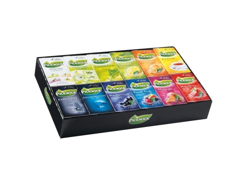 Box Pickwick sortiment display - med 12 lådor med 12 olika smaker
