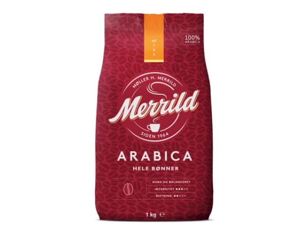 Kaffe Merrild Arabica hele bønner 1kg/pose - (karton á 6 kilogram)