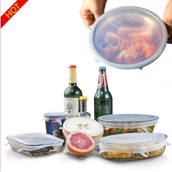 6 delar Silikon Plastförpackning Grön Silikon Förvaringslock Fresh Bowl Lock