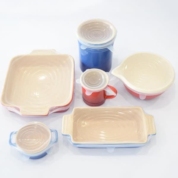Set med 6 st Återvinningsbart silikonlock Universal Stretch Lock Lufttätt Stretch Giftfri Smaklös matkonservering