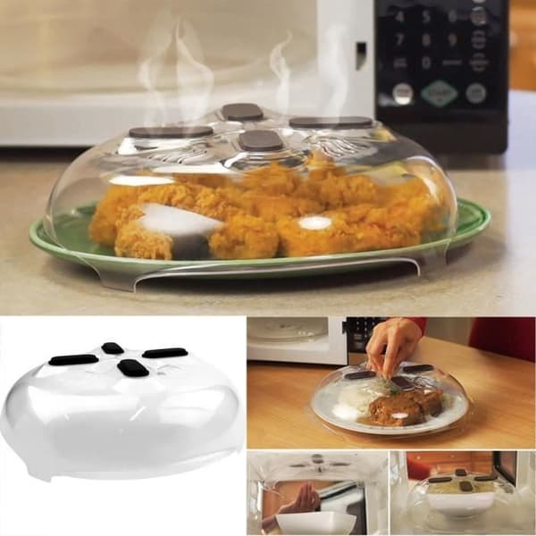 Mikrovågsskydd - HOVER COVER - Anti-spray - 30cm x 8,5cm - Plast - Transparent