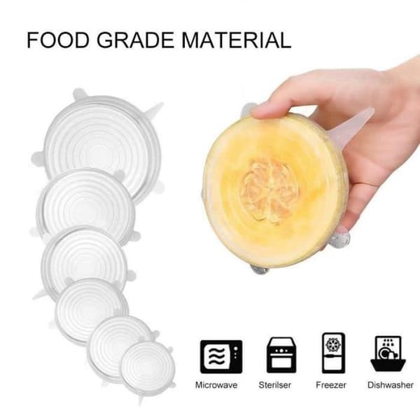 Stretchlock, Silikonlock, Återanvändbar Stretch Food Seal Wrap 6-pack i olika storlekar