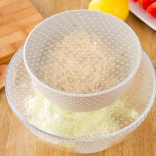 4 st/set Silikonmatomslag Tätning Tätning Stretch Cling Film Färsk Mat Täckning Återanvändbar Mat Stretch Överdrag Plattunderlägg Köksverktyg