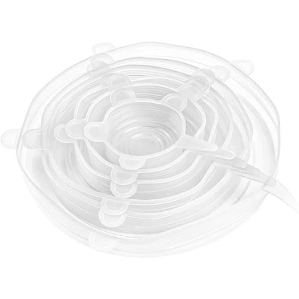 Set med 6 Utvidbara Silikonlock Universal Livsmedelslock för Mikrovågsugn, Kylskåp och Ugn (Transparent [42])
