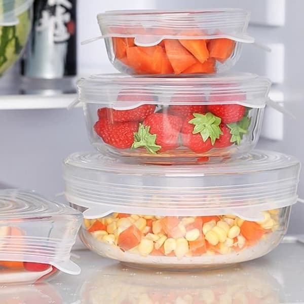 Set med 6 Förstoringslock i Silikon, (mikrovågsugnssäker, återanvändbar), transparent