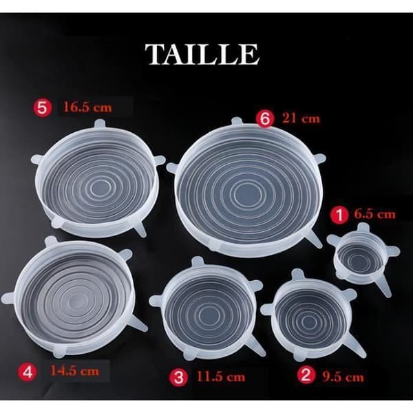 HT Universal Food Silicone Lids - Set of 6 lids exclusive size XS to XL (21.... - HTPRM824AA1757