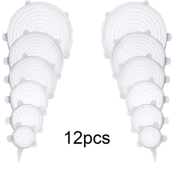 Köksredskap Lock, Återanvändbart elastiskt silikonlock, paket med 6 eller 12 delar, storlekar - Typ 12Pcs Vit #C
