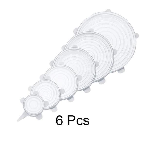 (6Pcs Vit)Återanvändbart silikonlock, set om 6 eller 12 stycken, universala storlekar för att täcka en skål och tillbehör