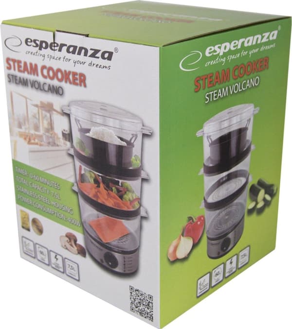 Esperanza EKG009 Dampkoger 3 kurve(r) i rustfrit stål 400 W 7,5L