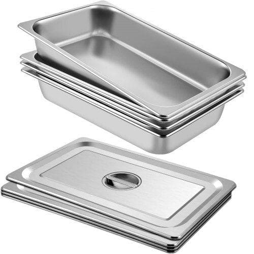VeVor 4st Bain Marie Pot Gastronorm Pan 100mm Deep Buffet Chafing Dish Wet Dry