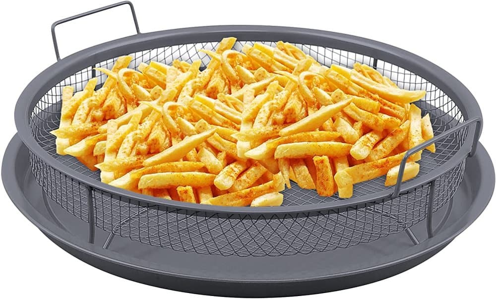 Rund ugn Crisper bricka, non-stick Air Fry Crisper korg med bricka