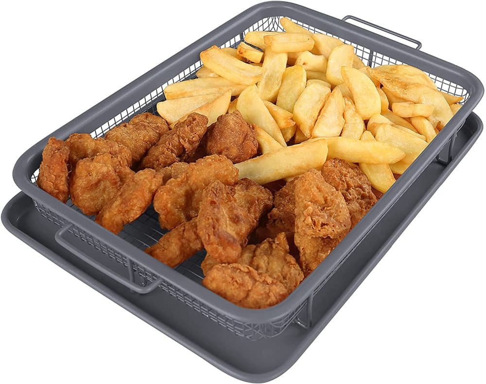 Homiu Rectangle Ugn Crisper bricka, non-stick Air Fry Crisper korg med bricka