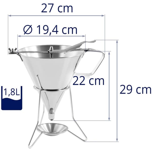 Royal Catering Doseringstratt - 1,8 L - Rostfritt stål - 3 spritstyllar - Stativ med droppbricka