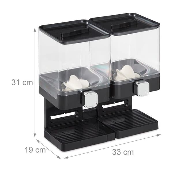 Cereals dispenser - Cedis - Dubbel - Svart, transparent, silver - 31x33x19 cm - 3,5L