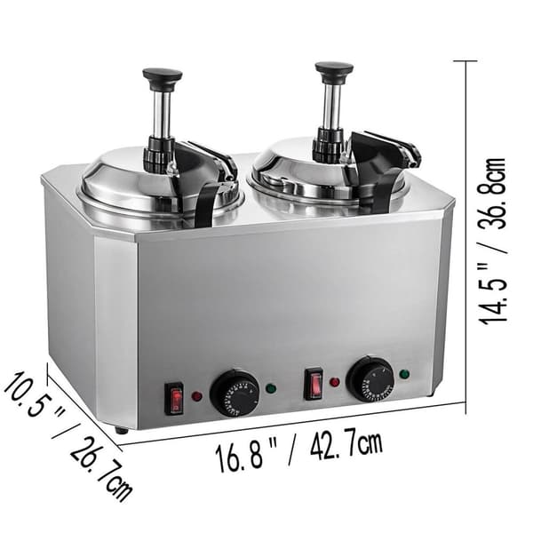 1300W 30-110°C 5L multifunktionell elektrisk Nacho ostvärmare dispenser med 2 pumpar, stor kapacitet, lätt att använda och rengöra