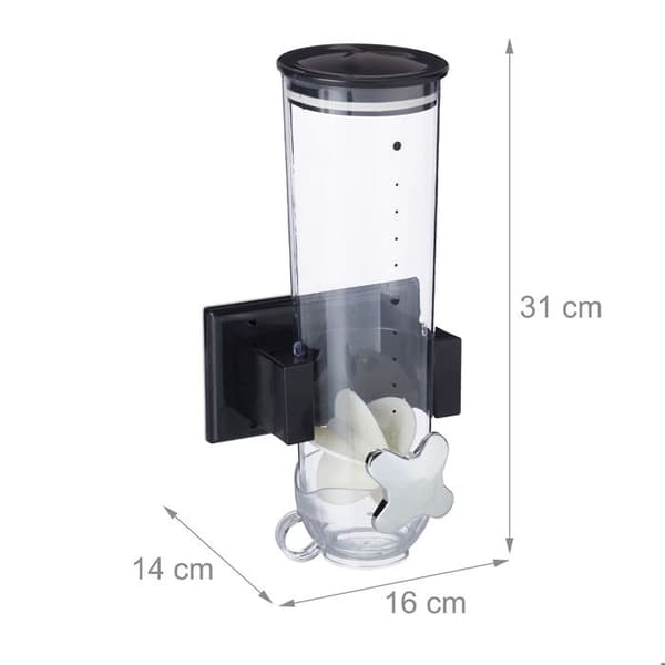 Relaxdays Cereal Dispenser, väggmontering, 1,7 L, godis, torra livsmedel, HLP 31x16x14 cm, svart