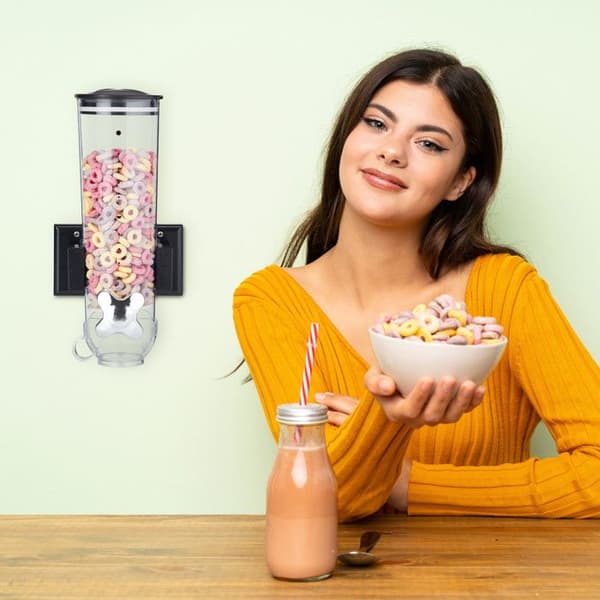 Relaxdays Cereal Dispenser, väggmontering, 1,7 L, godis, torra livsmedel, HLP 31x16x14 cm, svart