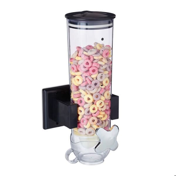 Relaxdays Cereal Dispenser, väggmontering, 1,7 L, godis, torra livsmedel, HLP 31x16x14 cm, svart