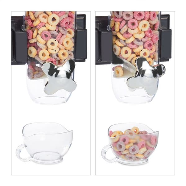Relaxdays Dubbel flingdispenser, väggmontering, müsli, cornflakes, torkad frukt, godis, ris, plast, svart
