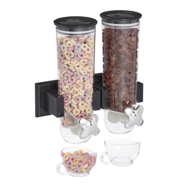 Relaxdays Dubbel flingdispenser, väggmontering, müsli, cornflakes, torkad frukt, godis, ris, plast, svart