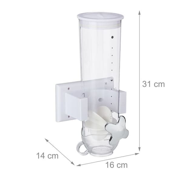 Relaxdays Cereal Dispenser, väggmontering, 1,7 L, godis, torra livsmedel, HLP 31x16x14 cm, vit