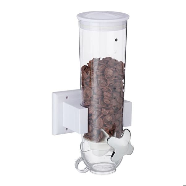 Relaxdays Cereal Dispenser, väggmontering, 1,7 L, godis, torra livsmedel, HLP 31x16x14 cm, vit