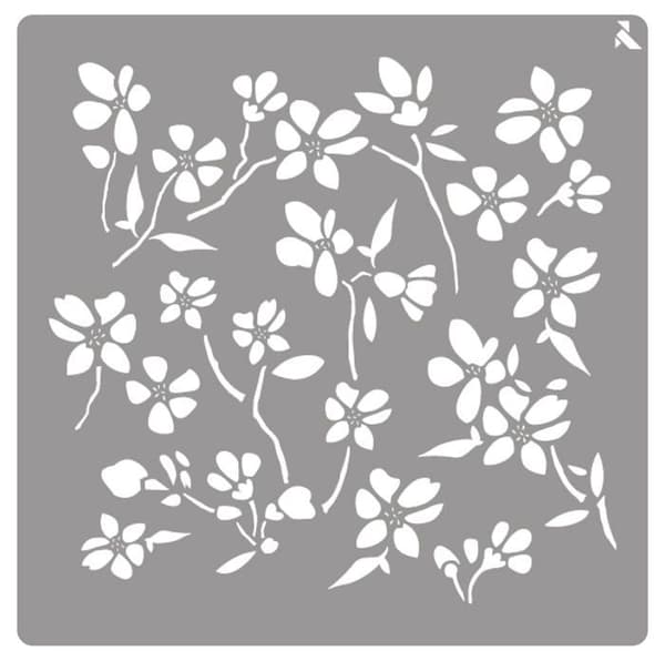 La pajarita stencil - 090001C - St-01 Blomstencil 20 x 20 cm Special för kritafärg och tygfärg
