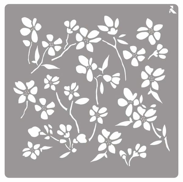 La pajarita stencil - 090001C - St-01 Blomstencil 20 x 20 cm Special för kritafärg och tygfärg