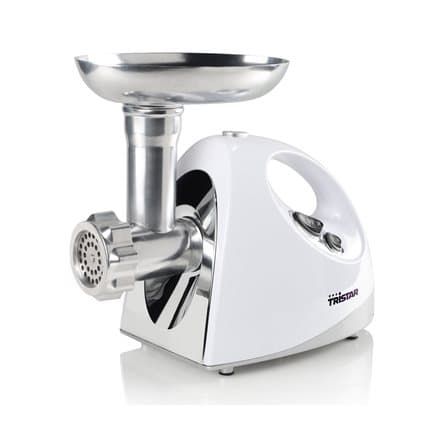 Tristar | VM-4210 Meat Grinder | White | 3 Stainless steel grinding plates, Aluminum grinder head, Aluminum hopper tray, Sausage stuffer, Kubbe attach